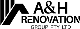 A&H Renovation Group logo: A&H in bold letters with a house icon.