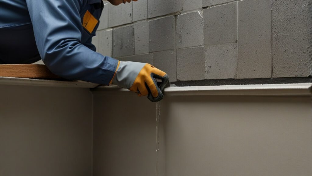 A plumber fixing a water leak with specialized tools.